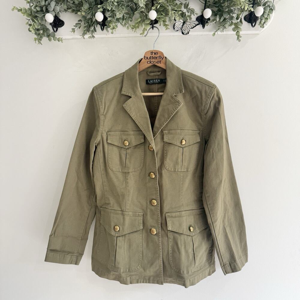 Lauren Ralph Lauren Olive Green Military Gold Button Jacket Size 6